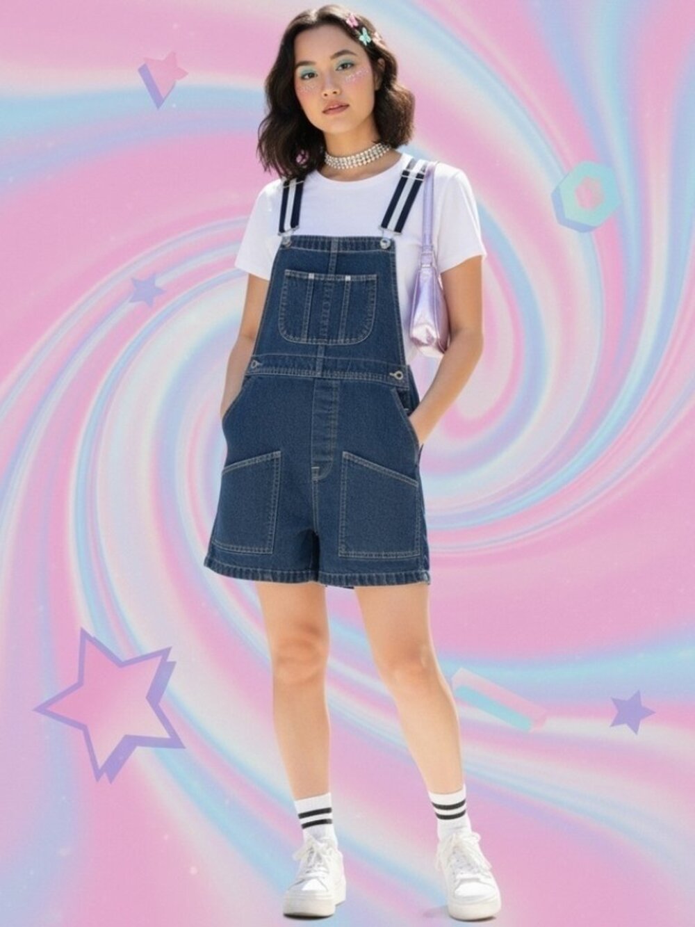 Vintage Denim Bib Carpenter Shortalls / Overall Shorts - Small